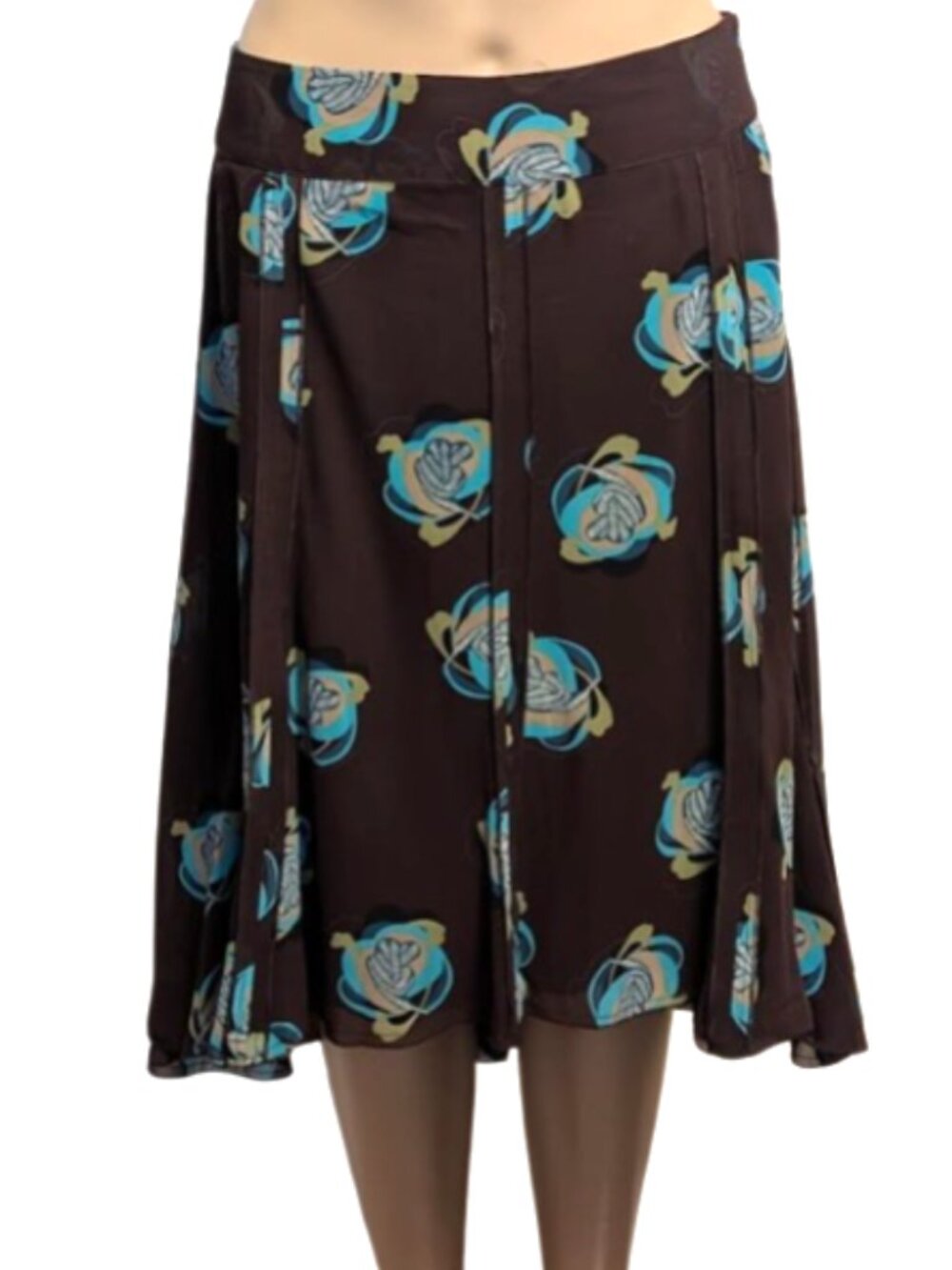 Mexx Y2K Floral High Low Midi Panelled A-LIne Skirt Size 6 Brown Teal